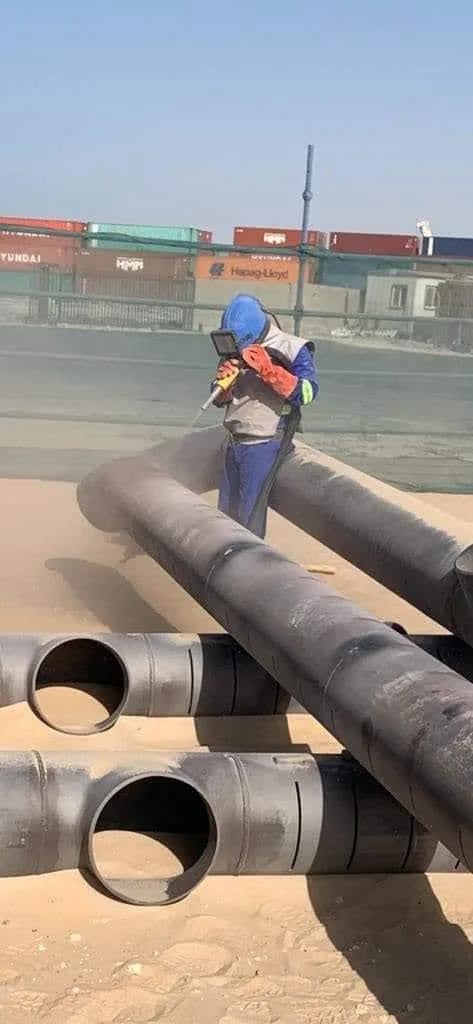 Large-diameter pipe spool fabrication and handling.