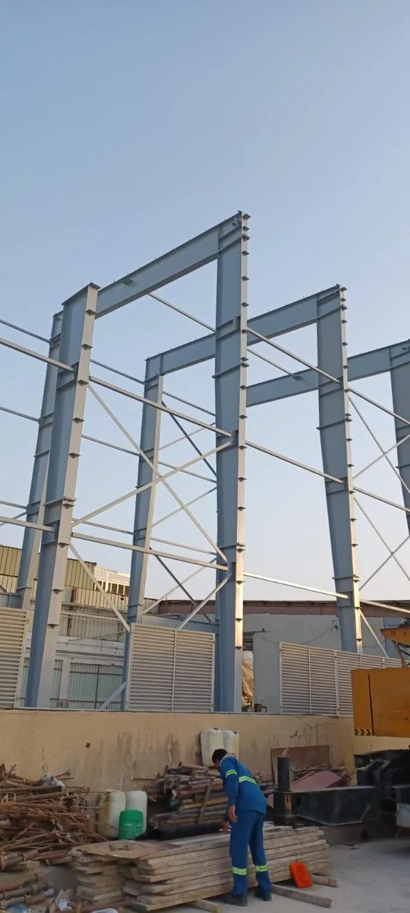 Structural steel portal frames.