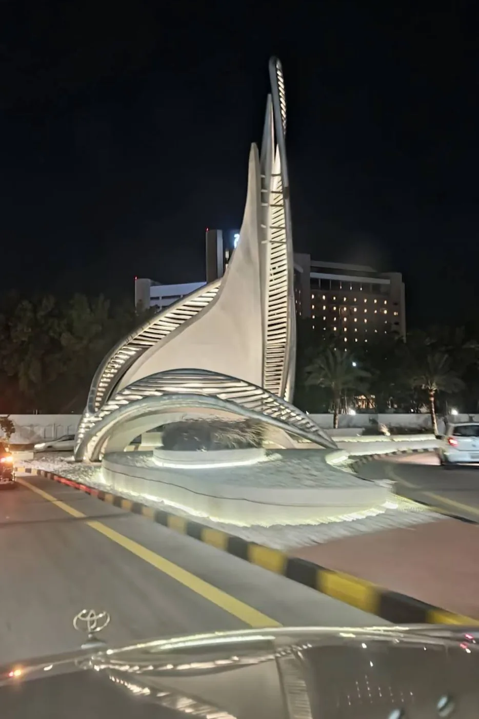 Stainless steel architectural landmark feature.