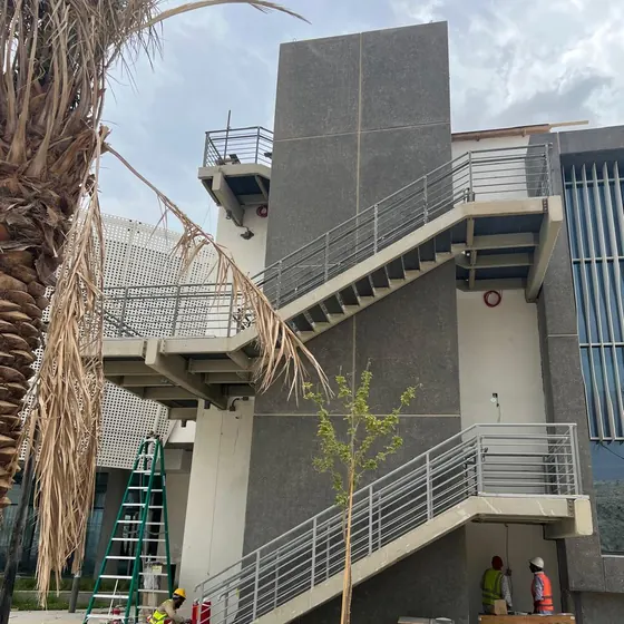 Reinforced concrete building and access stair.