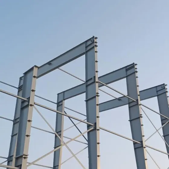 Steel portal frame erection.