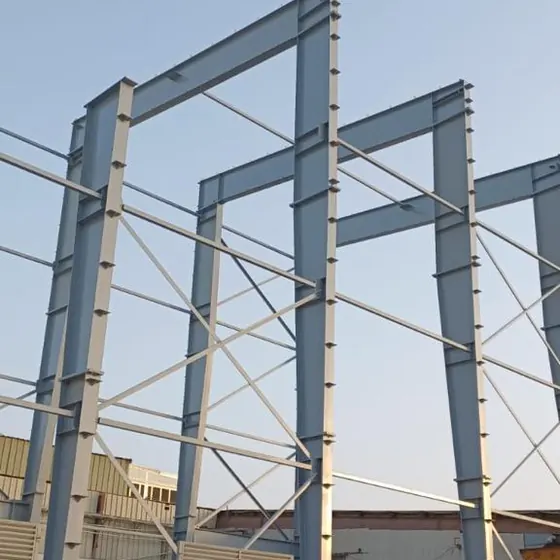 Structural steel portal frames.