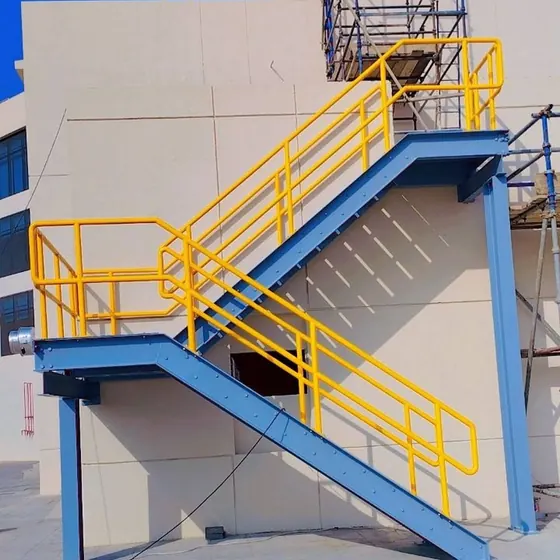 External steel staircase and access platform.
